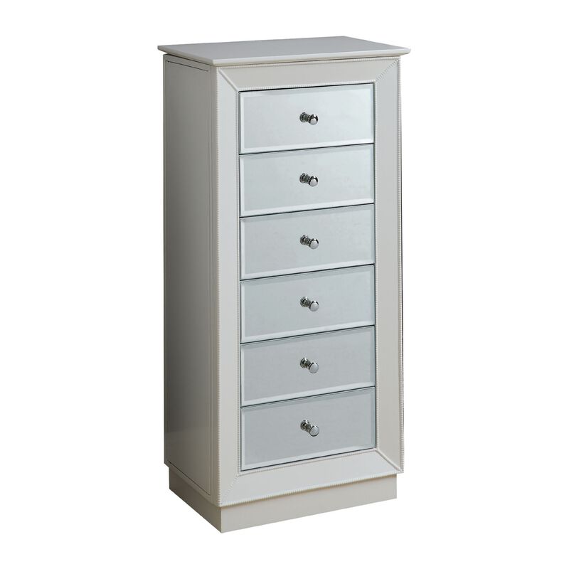 Wood Jewelry Armoire Having 6 Drawers with Mirror Front, White-Benzara