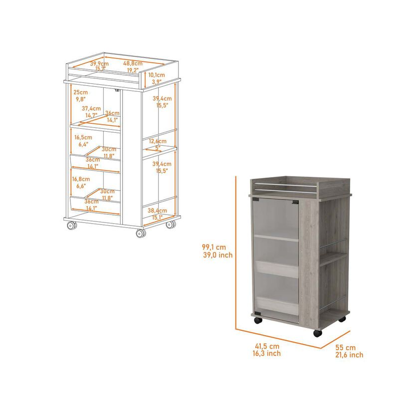 Willow Park Glass Door Bar Cart With Bottle Holder And Casters Light Gray