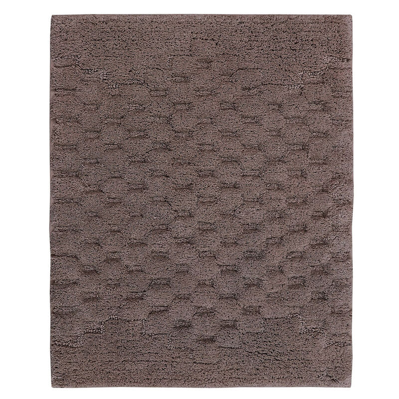 Knightsbridge Luxurious Block Pattern High Quality Year Round Cotton With Non-Skid Back Bath Rug 17" X 24" Stone