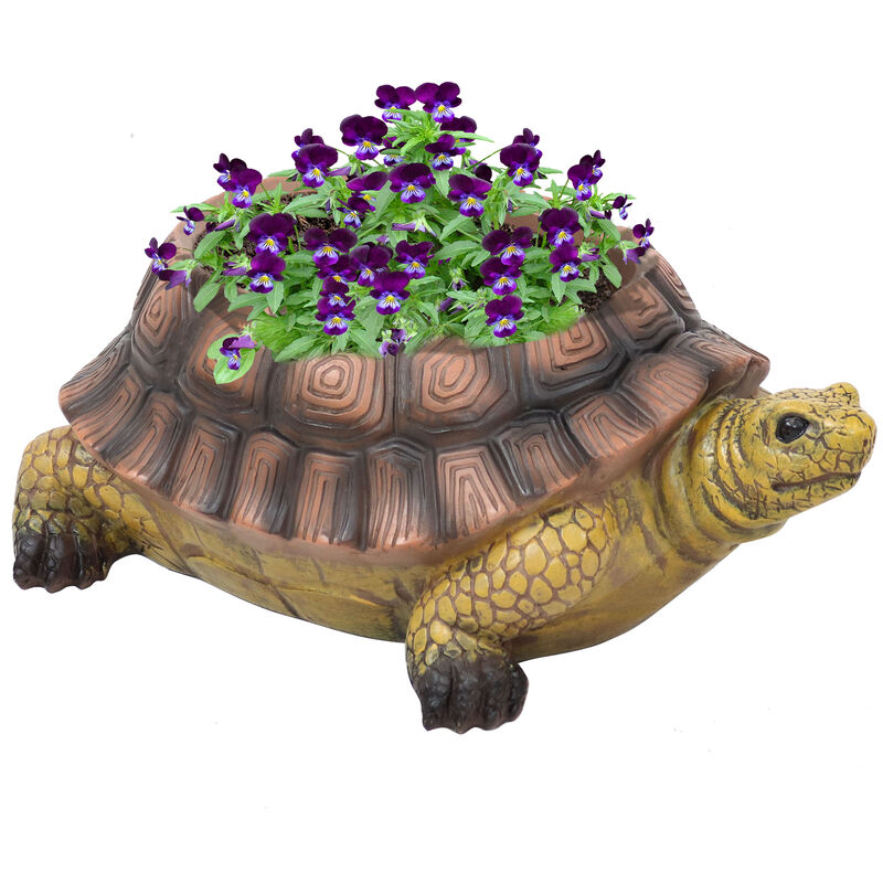 Sunnydaze Teddy the Tortoise 11 in Polyresin Outdoor Garden Planter