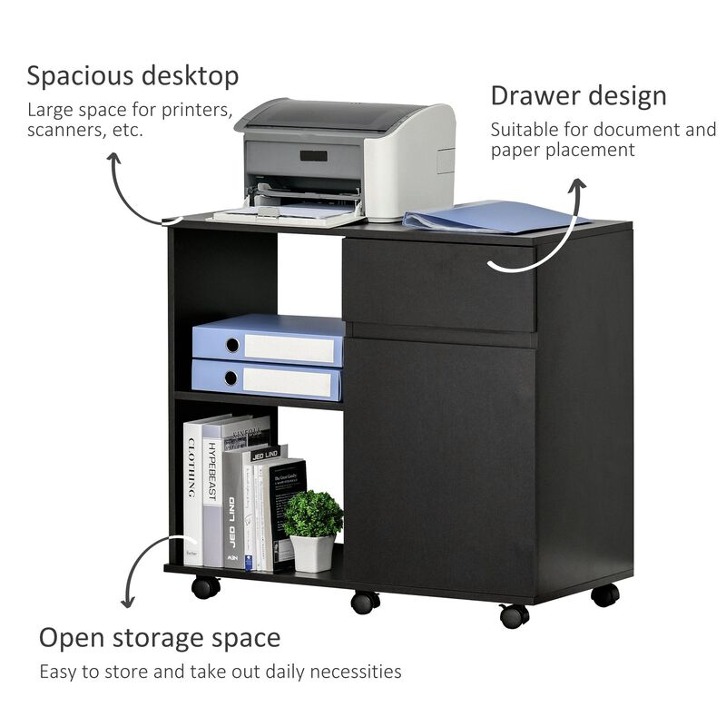 Black Office Assistant: File Cabinet/Printer Stand with Open Shelves