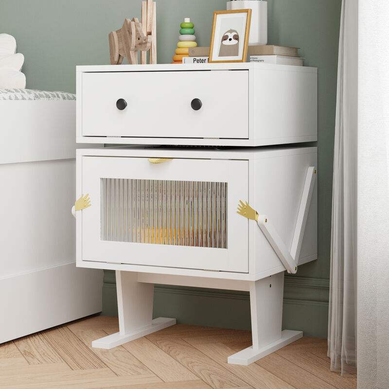 FUFU&GAGA Robot-Themed Storage Cabinet - Modern Organizer, (27.6" H x 18.9" W x 15.7" D) ,White