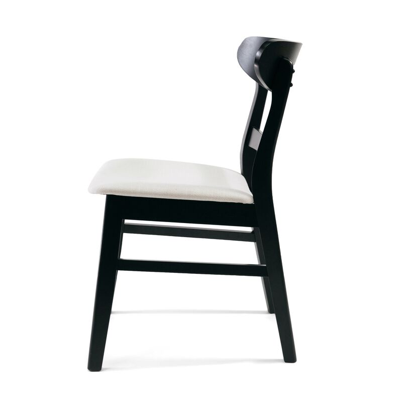 Cole Dining Chair Set of 2, Curved Open Back, Beige Padded Seat, Black - Benzara