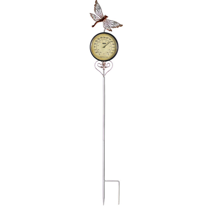 41.75" Iron  Dragonfly Garden Stake Thermometer