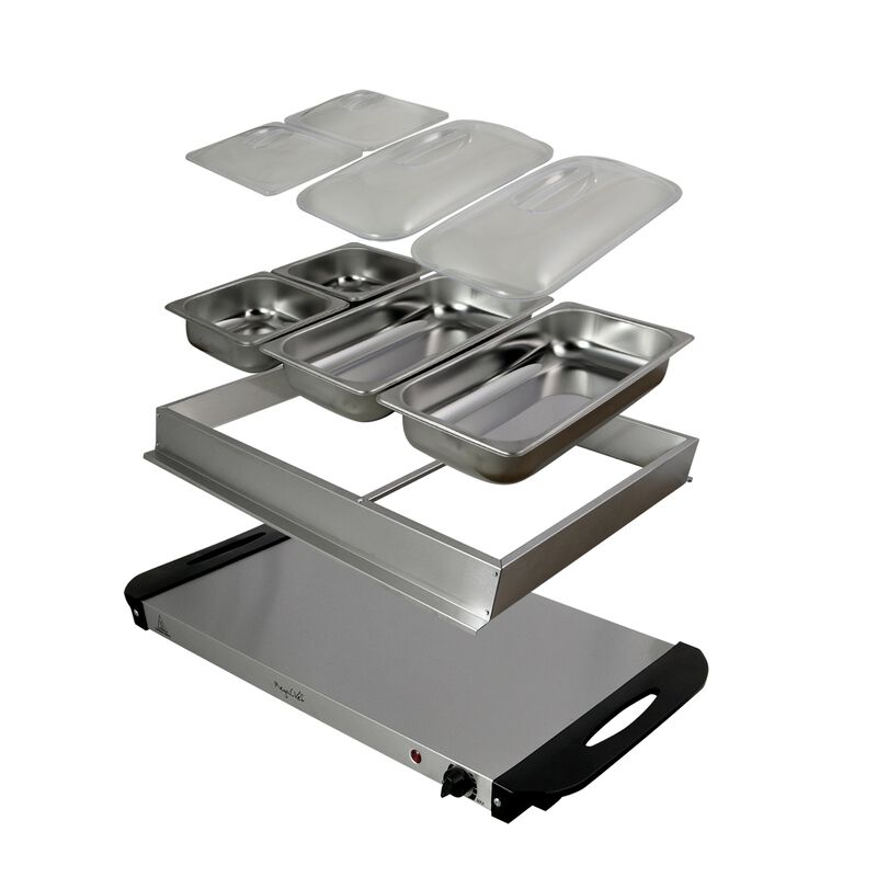 MegaChef Buffet Server & Food Warmer With 3 Removable Sectional Trays , Heated Warming Tray and Removable Tray Frame