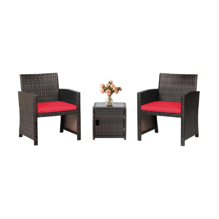 Hivvago 3 Pieces Patio Wicker Furniture Set with Storage Table and Protective Cover