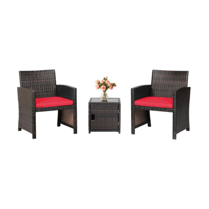Hivvago 3 Pieces Patio Wicker Furniture Set with Storage Table and Protective Cover