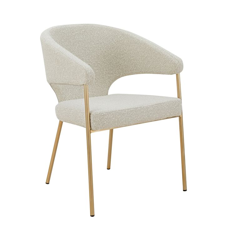 Cid Kasa 23 Inch Dining Chair, Light Gray Polyester, Brass Stainless Steel - Benzara