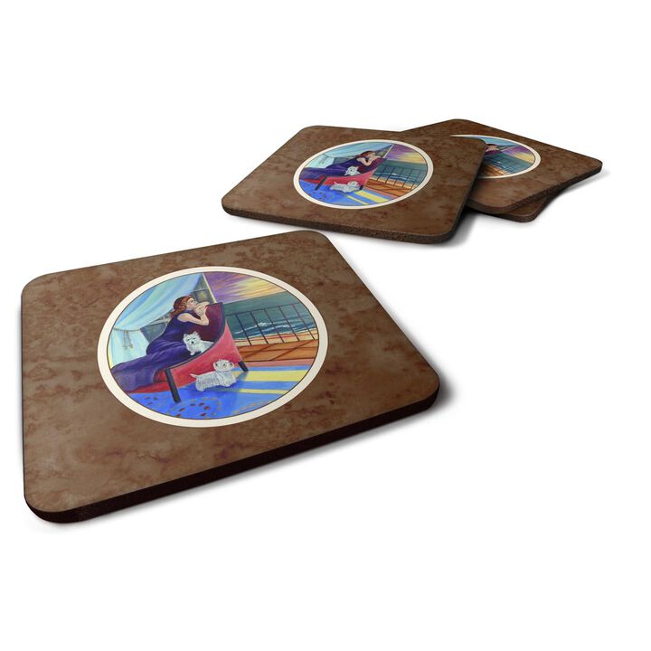 Caroline's Treasures 7167FC Lady With Her Westie Foam Coasters (Set of 4), 3.5, Multicolor