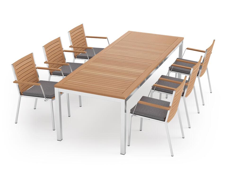 Monterey 6 Seater Dining Set with 96 in. Table - Aluminum and Teak