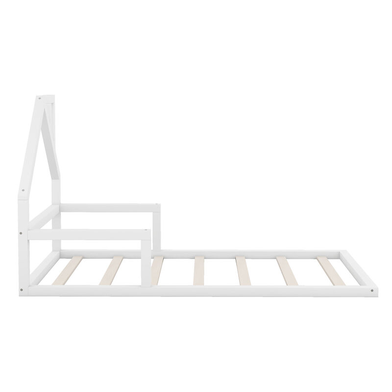 Merax Wood Floor Bed with House-shaped Headboard