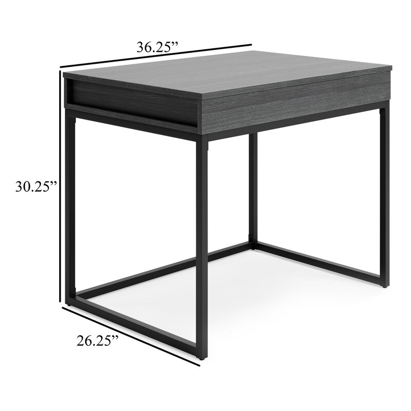 Yasmin Home Office Lift Top Desk, Dark Gray Wood, Black Metal, 36 Inch - Benzara