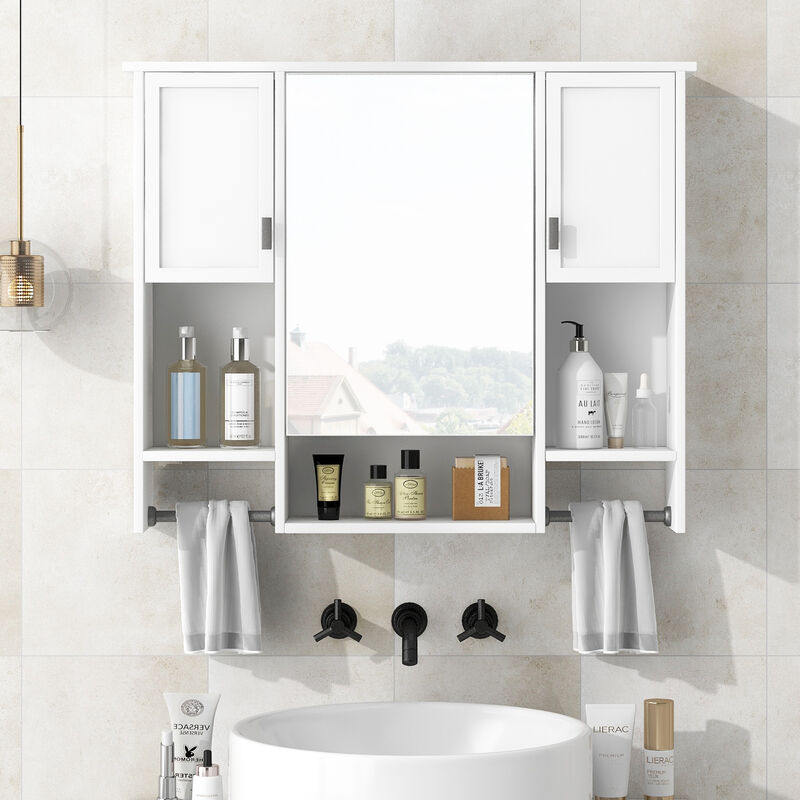 Modern Bathroom Wall Cabinet with Mirror and Convenient Towel Bar
