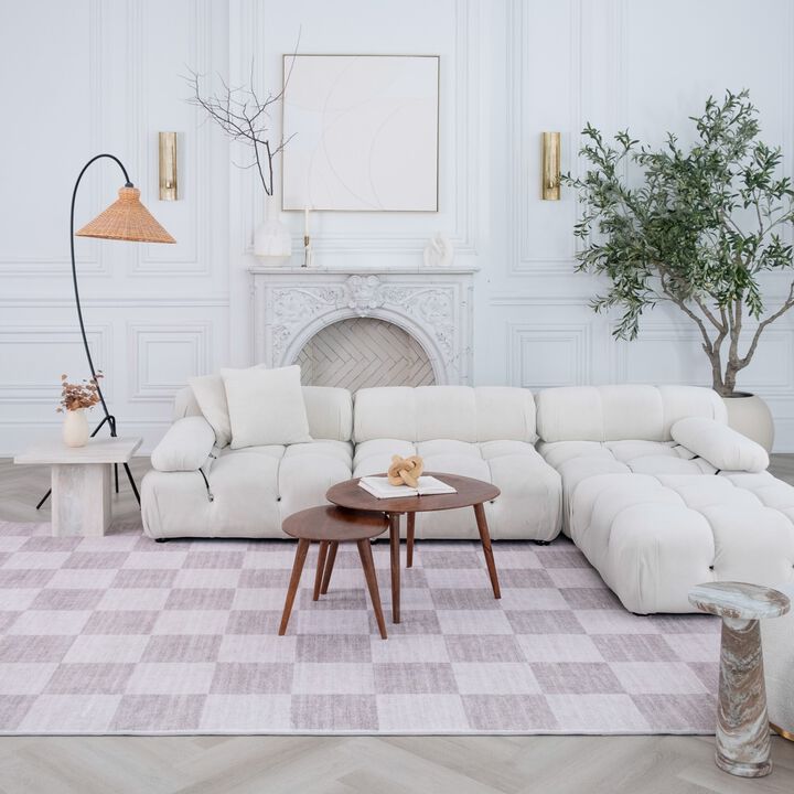Eclipse Checkered Beige Brown Indoor Soft Area Rug