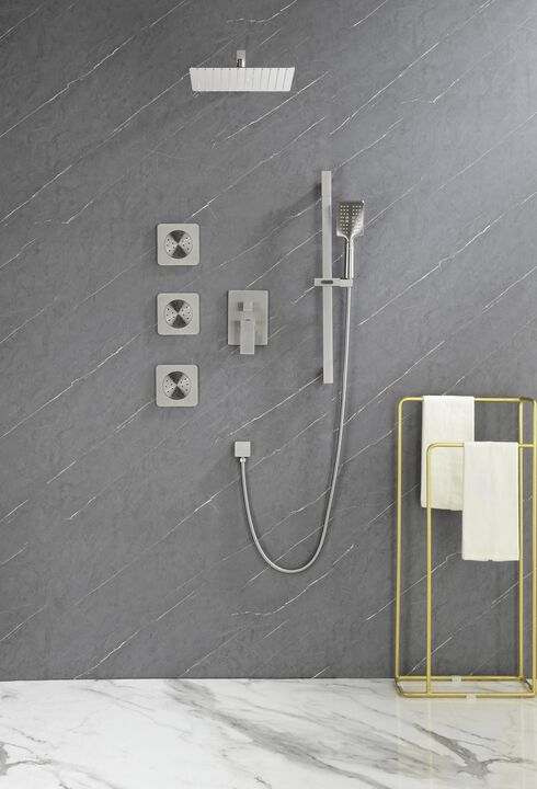 Full Shower Combo Set with Handheld Shower, Rainfall Shower Head, Body Jets & Slide Bar