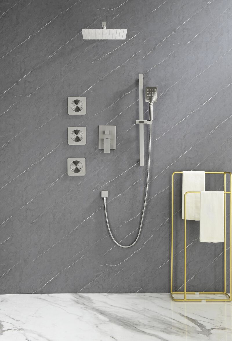 Full Shower Combo Set with Handheld Shower, Rainfall Shower Head, Body Jets & Slide Bar