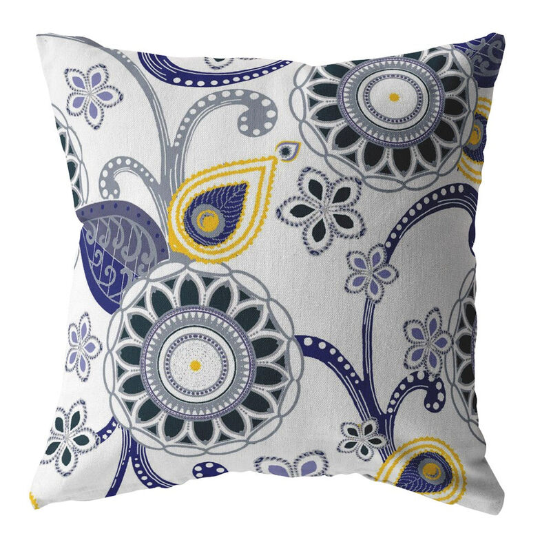 Hivvago 18"Navy White Floral Suede Zippered Throw Pillow