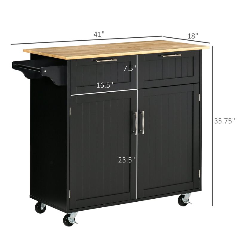 Black Kitchen Trolley: Modern Rolling Cart with Adjustable Shelving