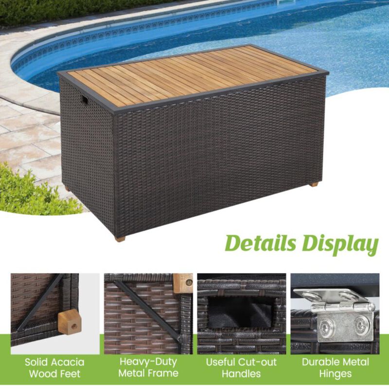 Hivvago 134 Gallon Rattan Storage Box with Zippered Liner and Solid Acacia Wood Top