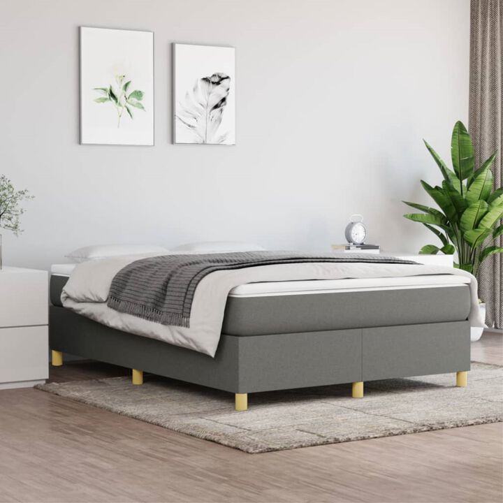 vidaXL Box Spring Bed Frame Dark Gray 59.8"x79.9" Queen Fabric
