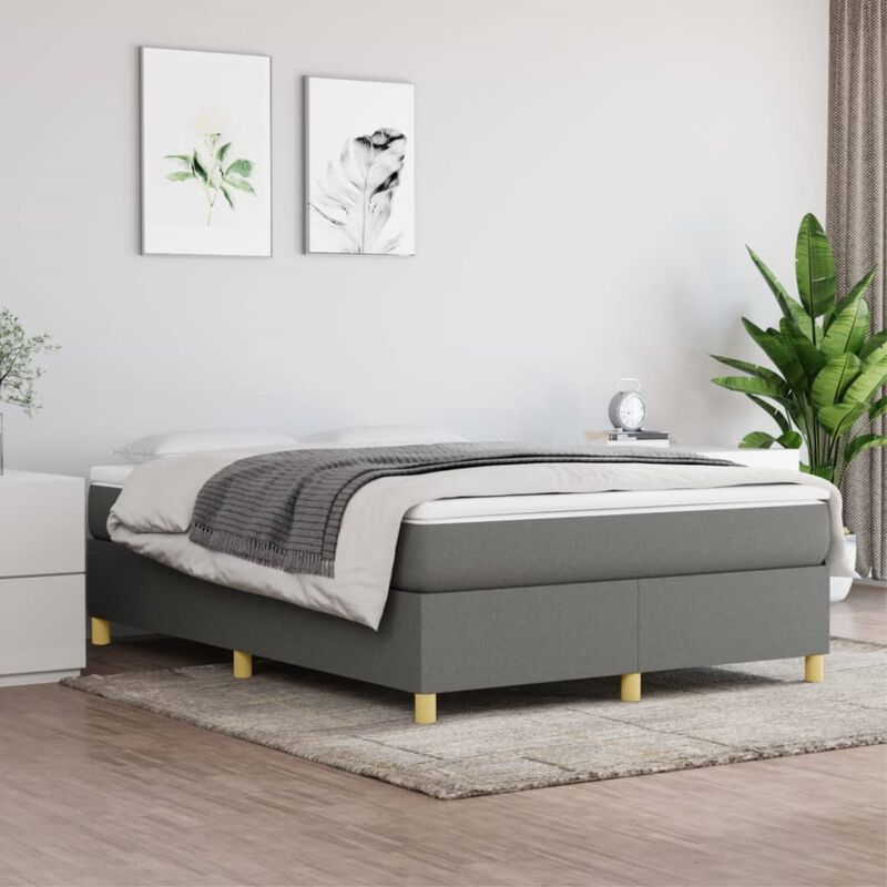 vidaXL Box Spring Bed Frame Dark Gray 59.8"x79.9" Queen Fabric
