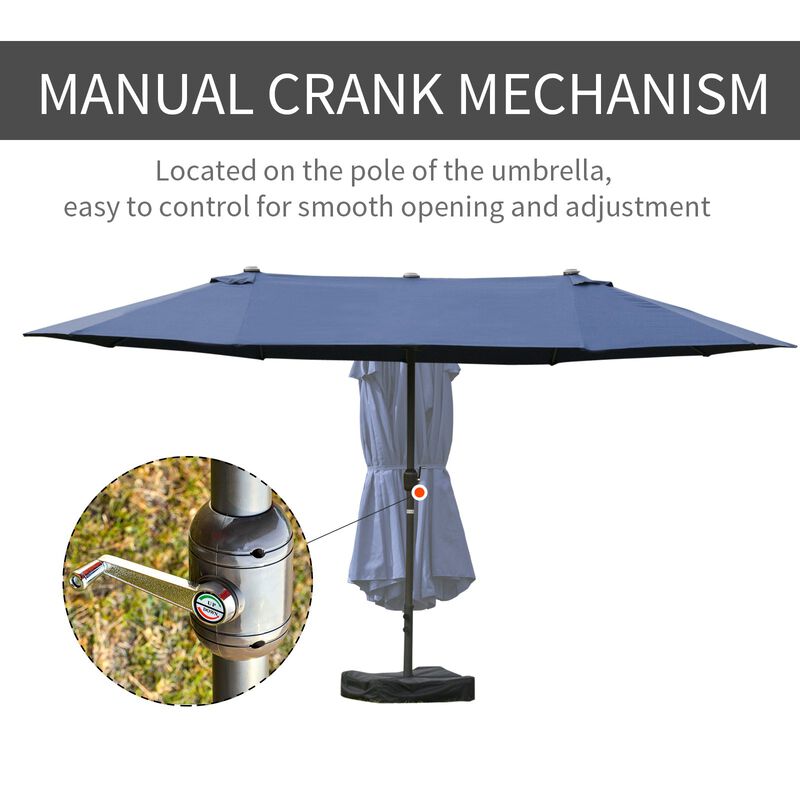 Dark Blue Sun Shield: 15' Rectangular Double-Sided Patio Umbrella
