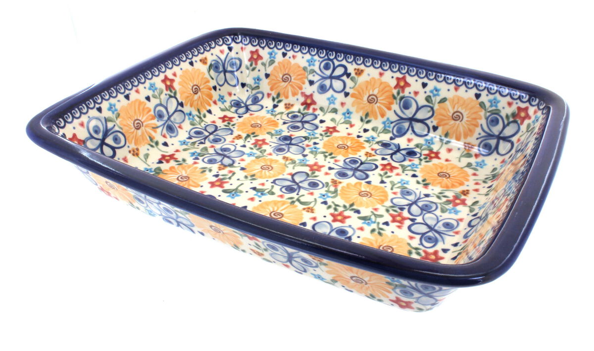 Blue Rose Polish Pottery Poinsettia Lasagna Dish