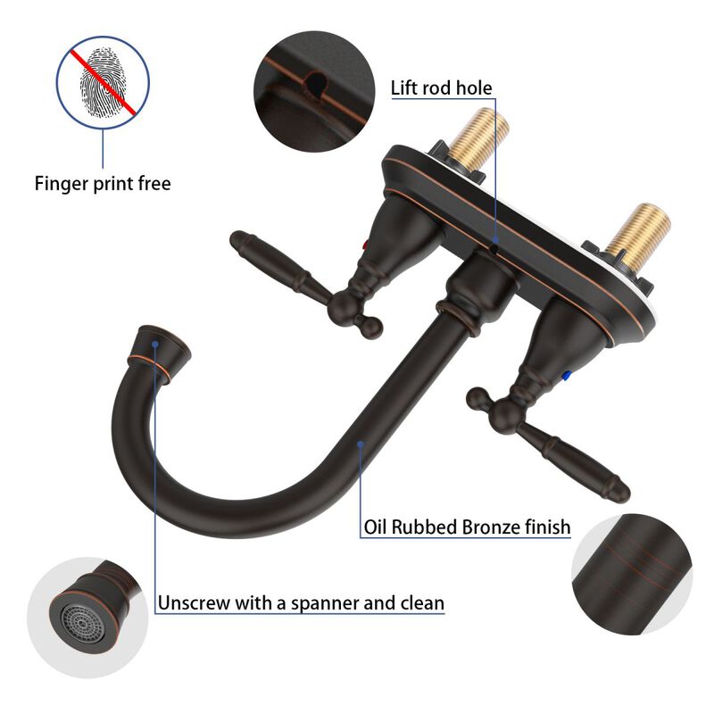 Oil-Rubbed Bronze Bathroom Faucet, 2-Handle Centerset with 360° High Arc Swivel Spout for Vanity Sink