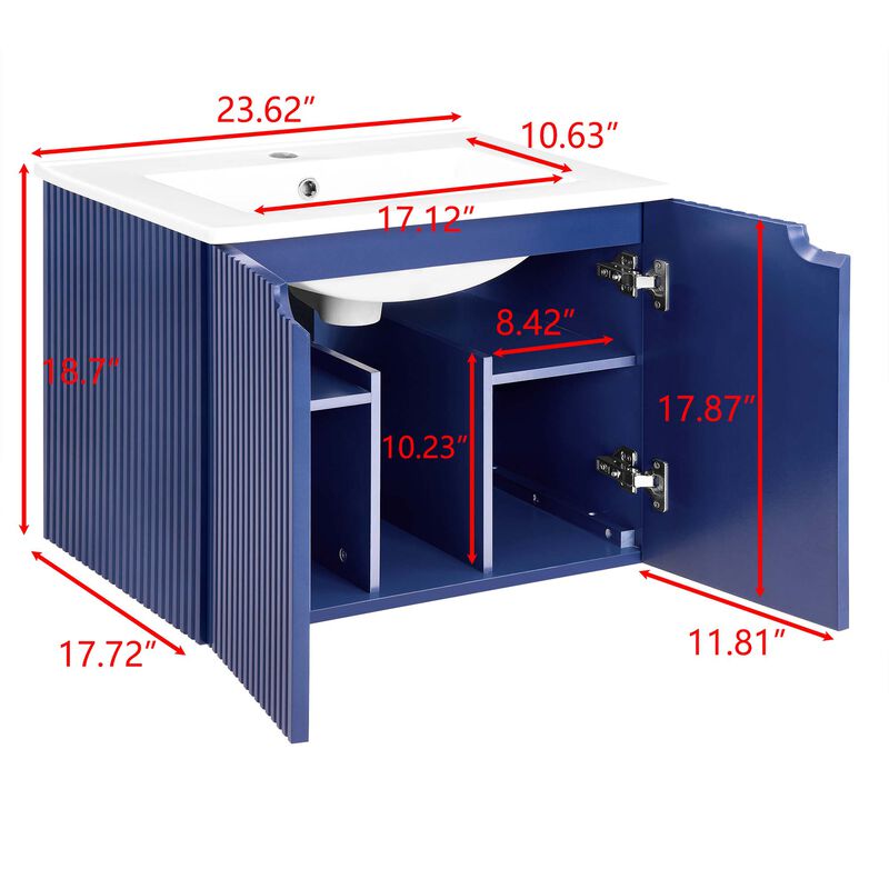 17.72 in. W x 23.62 in. D x 18.7 in. H Single Sink Bath Vanity with Recessed Handles with White Ceramic Top