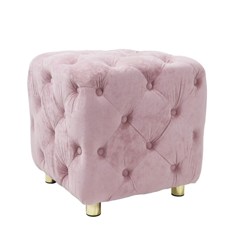 Pink Modern Velvet Upholstered Ottoman, Exquisite Small End Table, Soft Foot Stool
