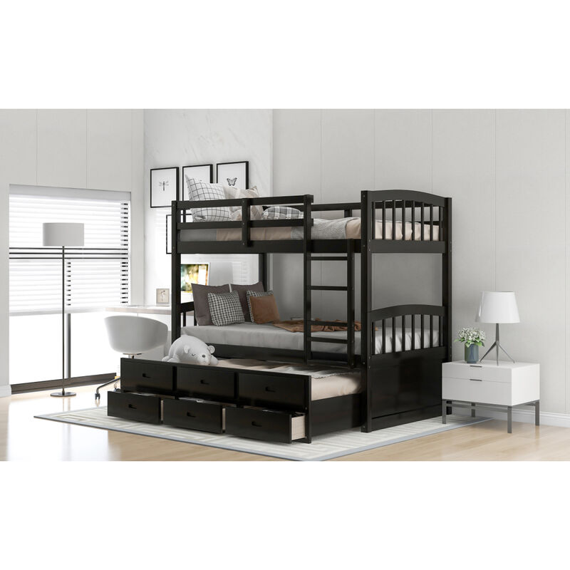 Twin Over Twin Wood Bunk Bed With Trundle And Drawers