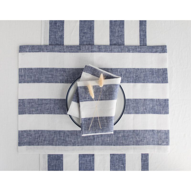 Solino Home 100% Pure Linen 14 x 19 Inch Placemats Set of 4 | Cabana Stripe
