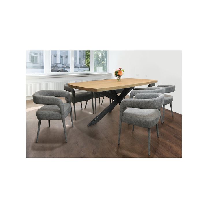 2-Piece Set: Galway Arm Chairs in Dark Gray Linen Fabric on Metal Frame