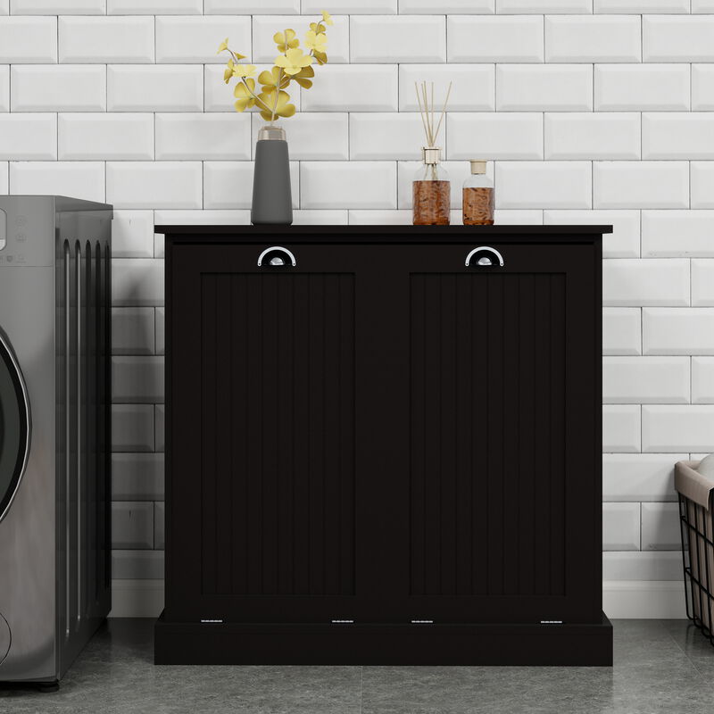 32.68 in. W. x 14.57 in. D x 31.5 in. H Wood Linen Cabinet with Tilt-out Storage
