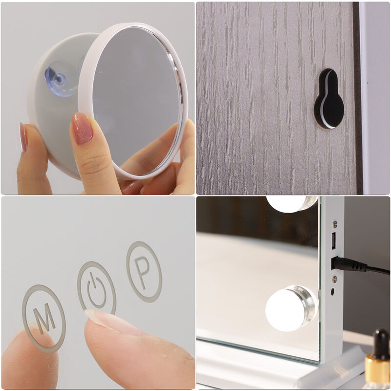23''x19''  Hollywood Makeup Vanity Mirror 15 LED Bulbs USB Port White