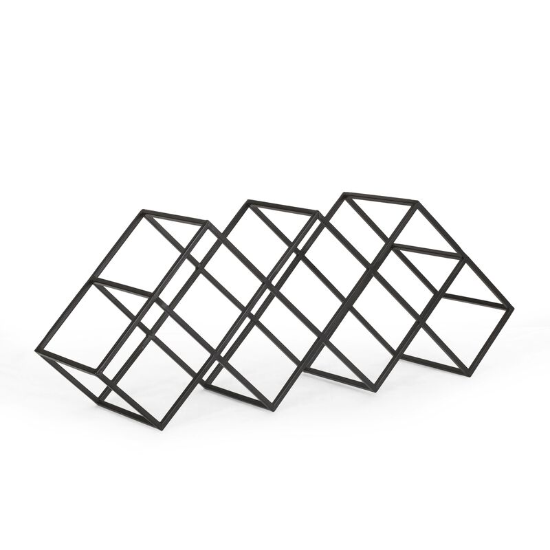 Wine Rack with Diamond Slots, 24 Inch Compact Design, Matte Black - Benzara