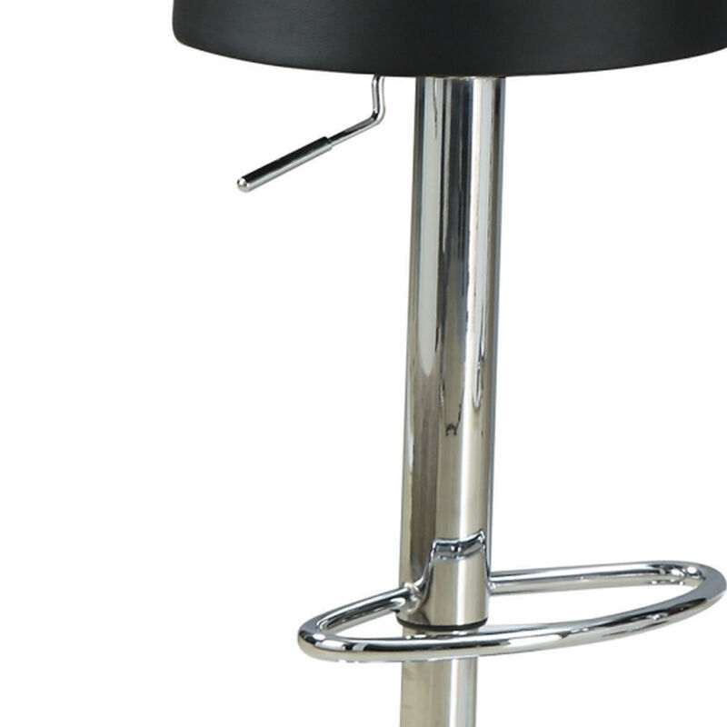 30 Inch Backless Adjustable Bar Stool, Black Vegan Faux Leather,Chrome Base-Benzara