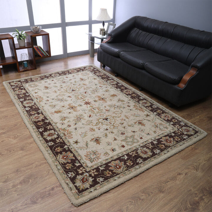RUGSOTIC CARPETS HAND TUFTED WOOL ECO-FRIENDLY AREA RUGS  - 8'x10', Rectangle Shape, Beige & Brown, Classic Oriental Traditional  Design, High Pile Thick Handmade Anti Skid Area Rugs (K0TM12)