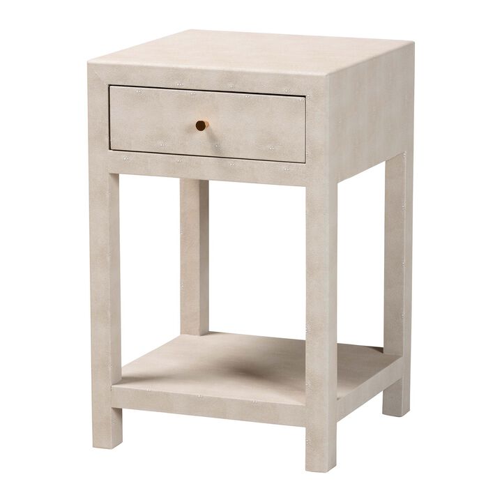 Baxton Studio Dansby Modern Beige Faux Shagreen 1 Drawer End Table