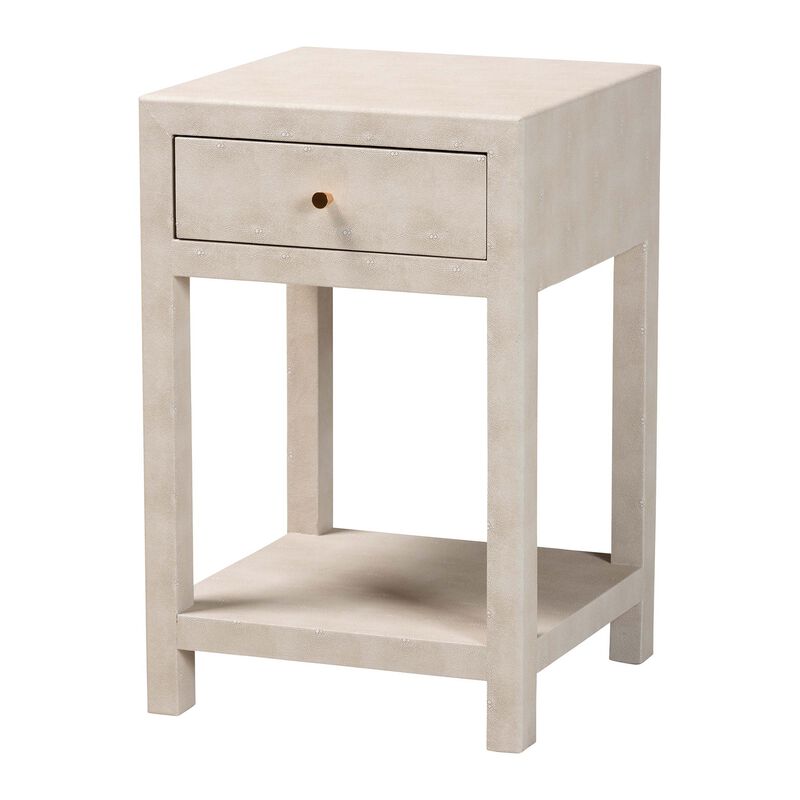 Baxton Studio Dansby Modern Beige Faux Shagreen 1 Drawer End Table