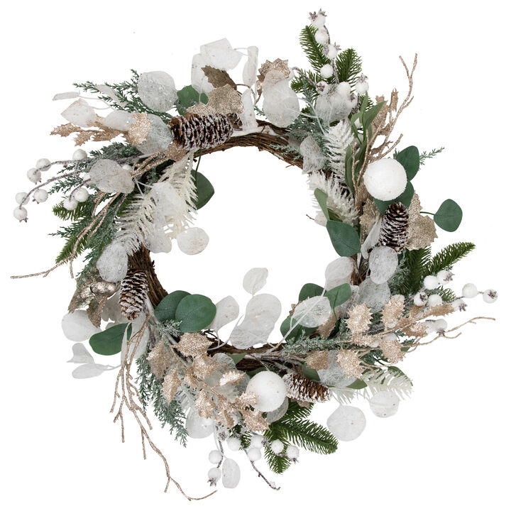 Sage Green and White Artificial Christmas Wreath  24-Inch  Unlit