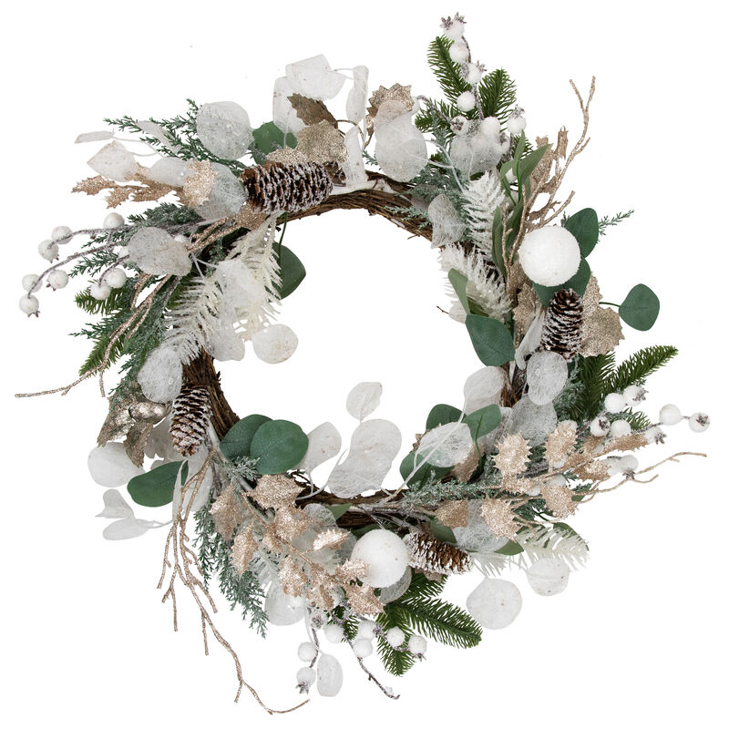 Sage Green and White Artificial Christmas Wreath  24-Inch  Unlit