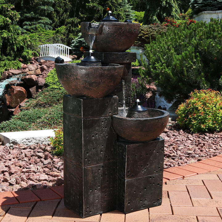 Sunnydaze 3-Tier Polyresin Burning Bowls Fire and Water Fountain - 34 in