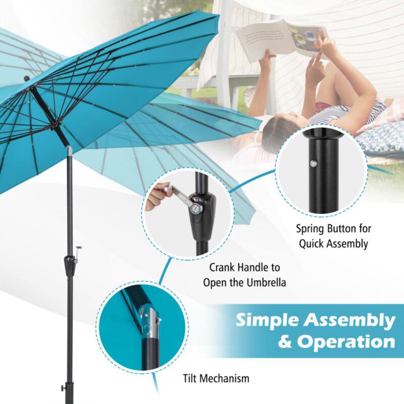Hivvago 9 Feet Round Patio Umbrella with 18 Fiberglass Ribs