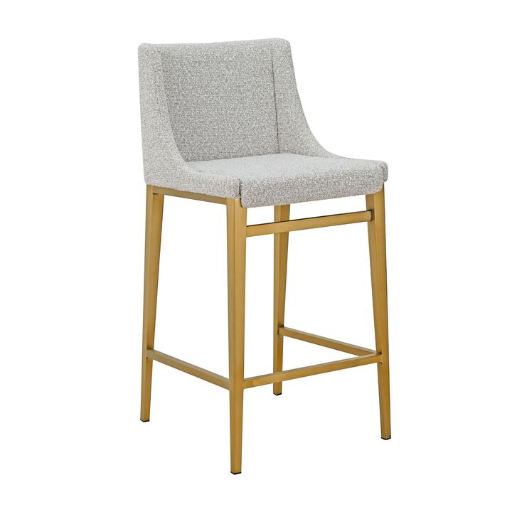 Cid Kinn Counter Stool Chair Set of 2, Light Gray Polyester, Brass Steel - Benzara
