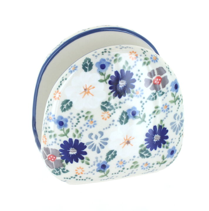 Blue Rose Polish Pottery Red Daisy Napkin Holder