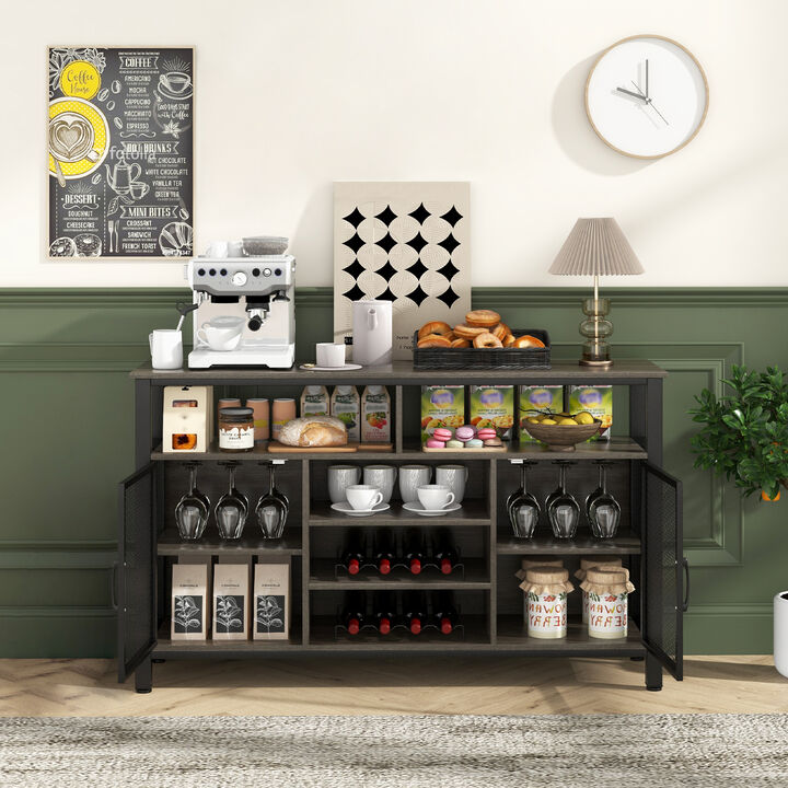 55-Inch Buffet Sideboard with 8-Bottle Wine Racks and Wine Glass Holders