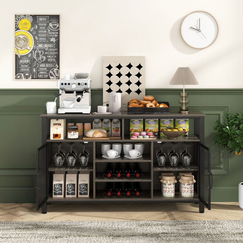 55-Inch Buffet Sideboard with 8-Bottle Wine Racks and Wine Glass Holders
