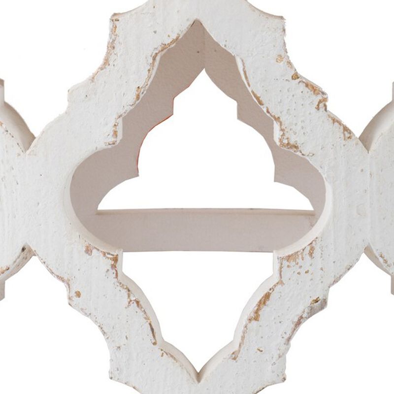 Ode 32 Inch Coffee Table, Round, Quatrefoil Lattice Design, Brown, White - Benzara