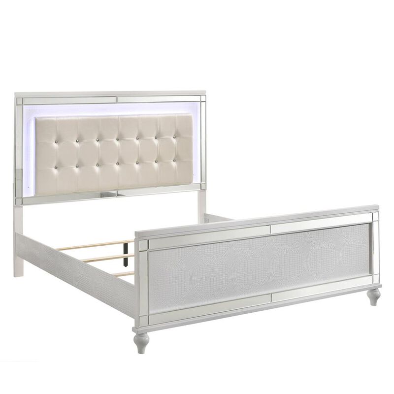 New Classic Furniture Furniture Valentine Solid Wood King Size Lighted Bed in White